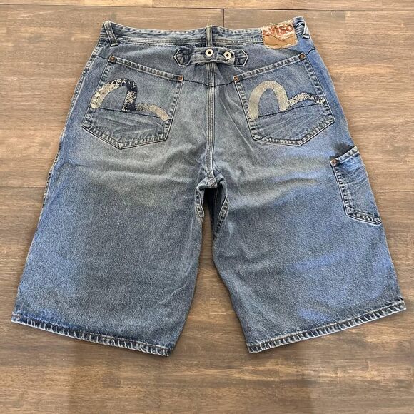 Vintage Y2K RARE EVISU Baggy Loose Double Knee Carpenter Jean Shorts Men Size 38 - Picture 1 of 8